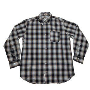 Peter Millar Button Down Shirt Size L Gray Plaid 100% Cotton Long Sleeve Mens
